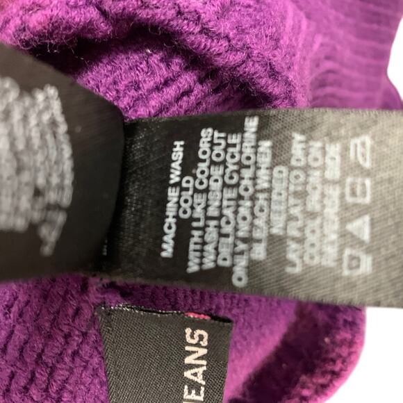 Donna Karen DKNY Purple Chunky Knit Mock Neck Sweater Logo Textured Raised XS - Picture 12 of 16